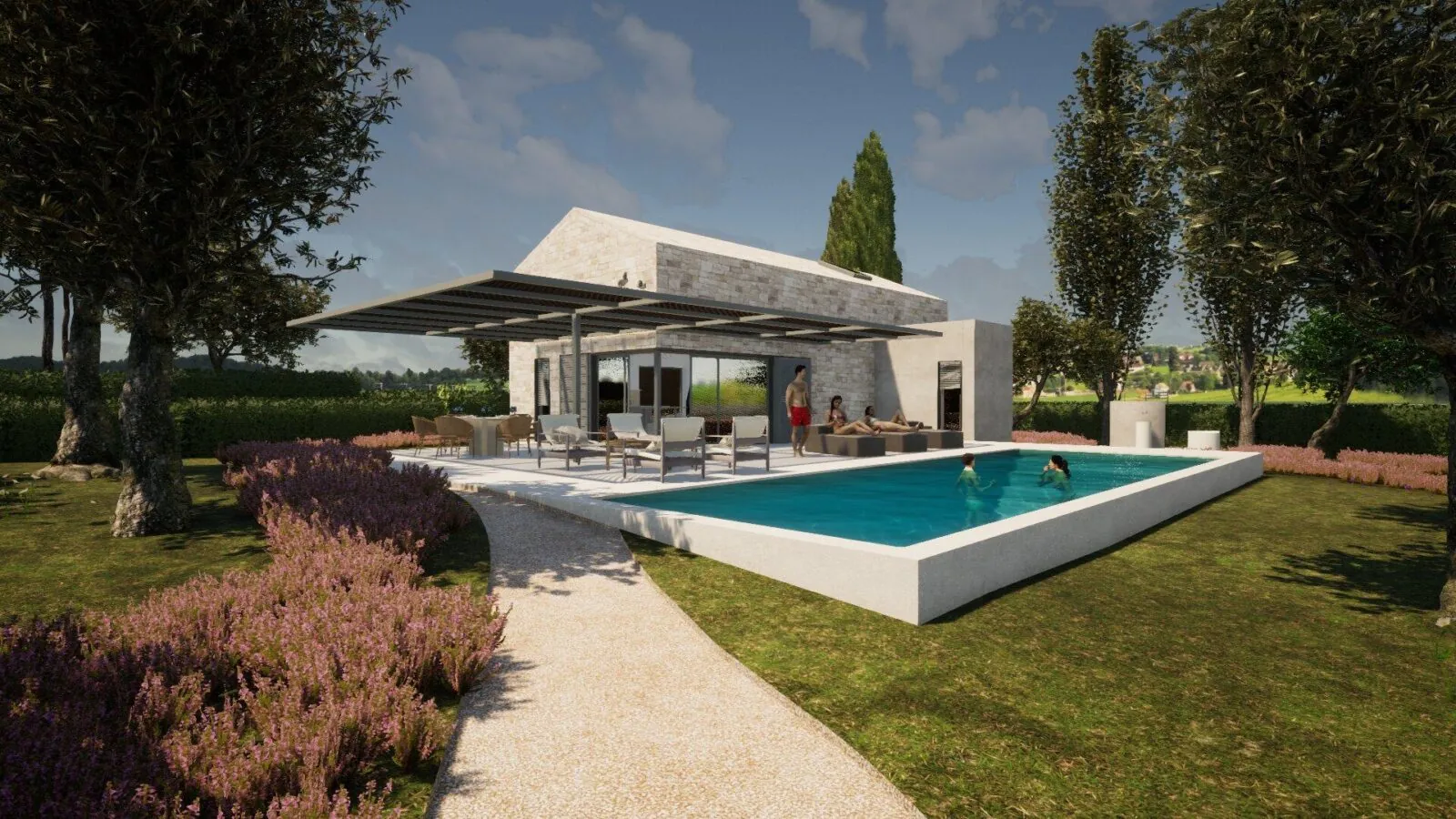 Arhitektonsko projektiranje kuće s bazenom, interijera i okoliša :: VILA MARE - ARHITEKTURA PLUS Arhitektonsko projektiranje kuće s bazenom, interijera i okoliša :: VILA MARE