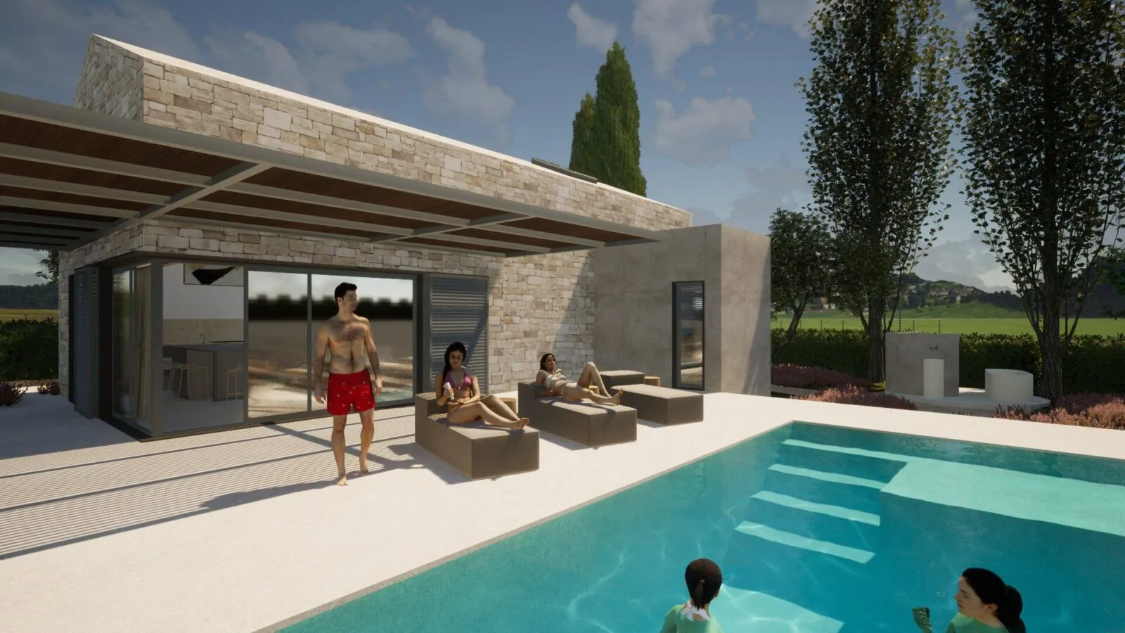 Arhitektonsko projektiranje kuće s bazenom, interijera i okoliša :: VILA MARE - ARHITEKTURA PLUS 