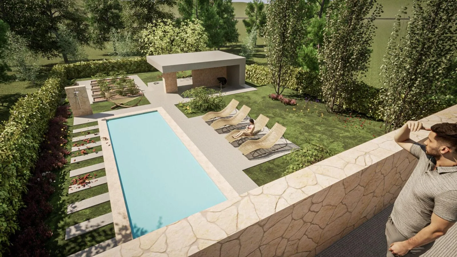 Arhitektonsko projektiranje kuće za odmor s bazenom :: OO2023 - ARHITEKTURA PLUS 